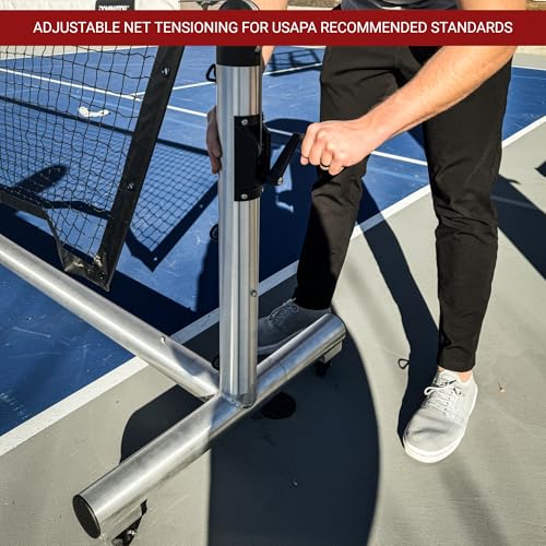 Dominator PRO Portable Pickleball Net - Heavy Duty USAPA Compliant Portable Regulation Pickleball Net - Indoor/Outdoor Aluminum Rust Proof Frame w/Adjustable Net Tension & Locking Wheels - style: Silver