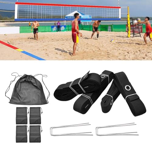 Beach Volleyball Lines for Sand Marking Lines Set (8M 16M Length) for Beach Party, Black