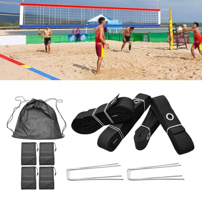 Beach Volleyball Lines for Sand Marking Lines Set (8M 16M Length) for Beach Party, Black