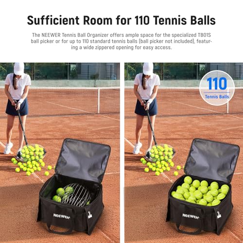 NEEWER Tennis Ball Hopper with Carry Bag, 30-58"/77-148cm Telescopic Golf Ball Retriever Pickleball Picker Upper, Rolling Collector Basket Holder Roller, Training Accessories & Equipment, TB01S
