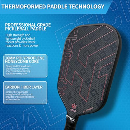 Pickleball Paddles, Professional Carbon Fiber Pickleball Paddle for High Spin & Powerful Shots with Honeycomb Core Pickleball Racket for Indoor Outdoor Play