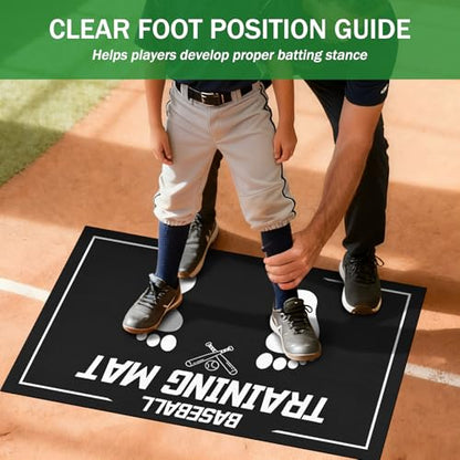 Baseball Training Mat, Baseball and Softball Batter Stance Hitting Mat, Improve Posture, Batting Mat with Toes Facing Place, Silent Anti-Skid, Baseball Training Equipment, 35.4 * 23.6 Inch - color: Black A