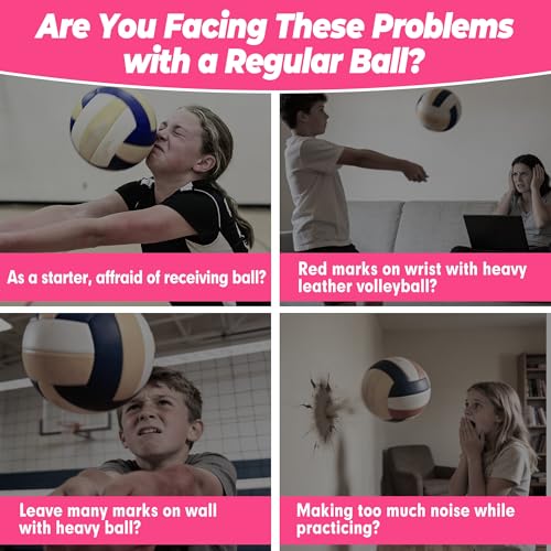 Soft Indoor Volleyballs for Girls Youth Beginners Trainer Fabric Light First Learning Volleyballs Safe Quiet Practicing Inside the House Birthday Easter Gifts - color: Pink