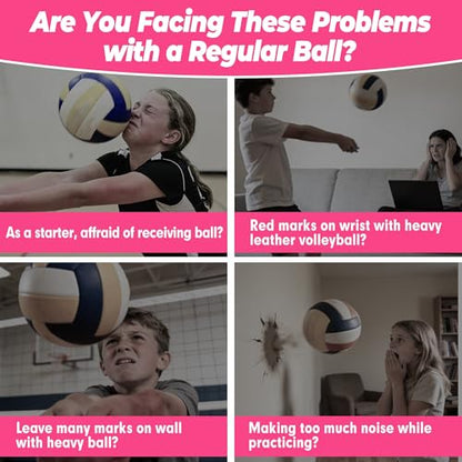 Soft Indoor Volleyballs for Girls Youth Beginners Trainer Fabric Light First Learning Volleyballs Safe Quiet Practicing Inside the House Birthday Easter Gifts - color: Pink