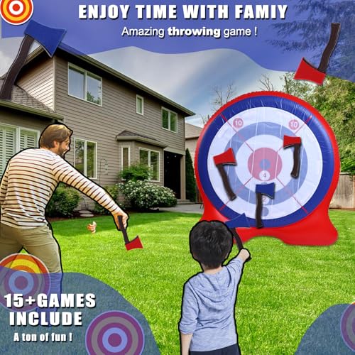 6-Foot Giant Inflatable Dartboard (Includes air Pump), 6 Axe Darts, and 2 Soccer Balls; Large Carnival Games, Backyard Games, Giant Outdoor Games, and Inflatable Games