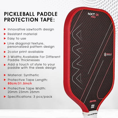 PICKLETECH Pickleball Paddle Protection Tape - Paddle Head Edge Guard - Racket Edge Protection Tape -Fit Perfectly Curved Edge -No Wrinkling - color: Red Diagonal Stripe, size: Width 20mm
