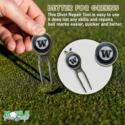 Divot Repair Tool Removable Magnetic Ball Marker-Best Divot Fixer - style: WASHINGTON HUSKIES