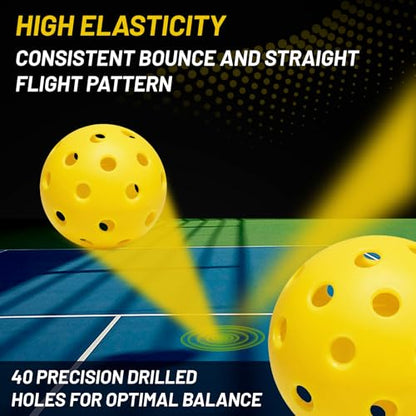 6/12 Pack Outdoor Pickleball Balls - 40 Holes Pickleballs Durable, Perfectly Balanced, High Bounce True Flight - Pickle Balls Suitable for Beginners, Intermediate and Amateurs - size: 12 Pack