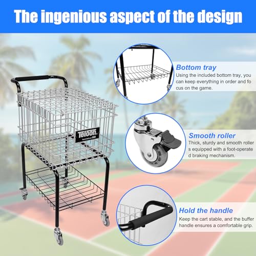 Training Ball Pickup Basket Holds 350 Balls Large Capacity Wheeled Tennis Ball Hopper for Tennis/Pickleball/Baseball/Softball