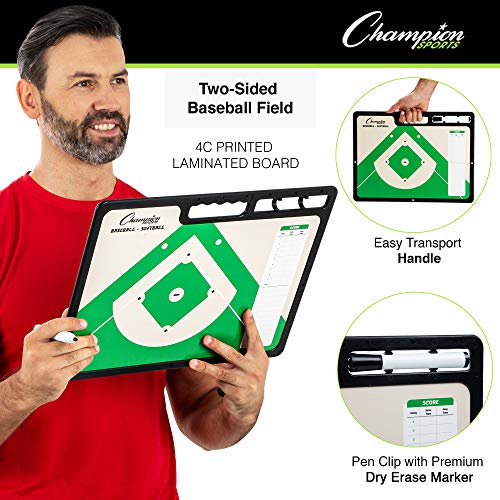 Champion Sports Large & XL Dry Erase Board For Coaching - Whiteboards for Strategizing, Techniques, Plays - 2-Sided Boards with Front Side Full Field - Backside Half Field and Lineup - color: Baseball/Softball, style: XL Coaches Board