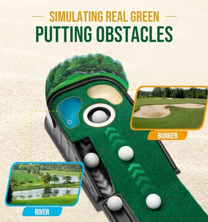 Putting Green Indoor - Golf Putting Mat boasts Genuine Green Speed and a Wrinkle-Free Surface. 8ft Practice Putting Mat with lenticular 3D Backplate, Alignment Guides and Ball Return