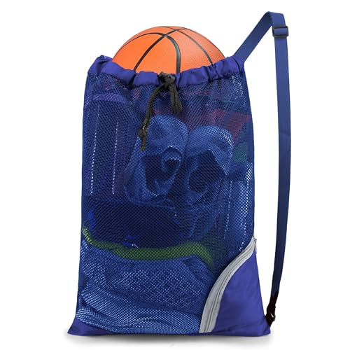 BeeGreen Mesh Drawstring Bag Swim Backpack for Beach Pool Sports Gym Draw String Cinch Bags for Swimming Soccer Basketball Gear Blue - color: Blue