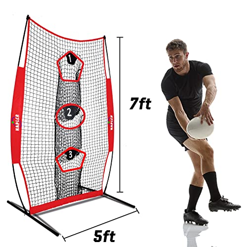 Kapler Football Throwing Net - 5X7 FT Portable 3 Target Pocket Passing Trainer with Football Tee Stand - Quarterback Accuracy Improving for Youth and Adults Backyard Drills