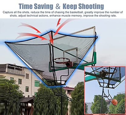 Basketball Hoop Returner Shot Return Apparatus - Attachment/Shooting Trainer with Bag Hanging Rebounder Acce