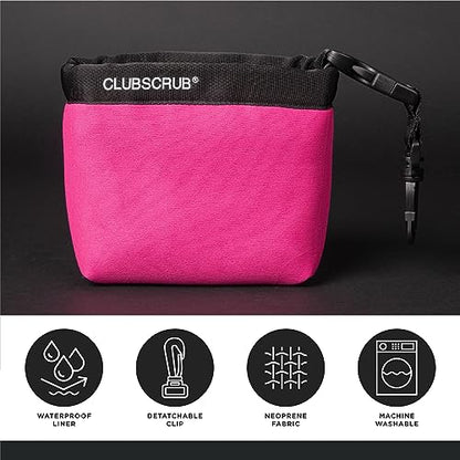 Club Scrub Golf Club and Golf Ball Cleaning Bag, Waterproof Clean Face Technology Liner, Detachable Clip, Machine Washable, Cleans Club Grooves, Dry Exterior (Neoprene or Microfiber Option Available) - color: Pink, style: Neoprene
