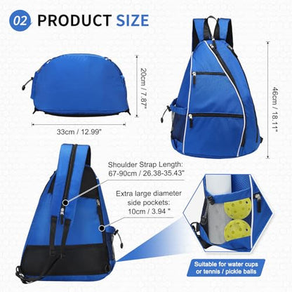 Pickleball Sling Bags 32L Convertible Reversible Paddle Rackets Bag Lightweight Casual Pack for Men Women Ladies
