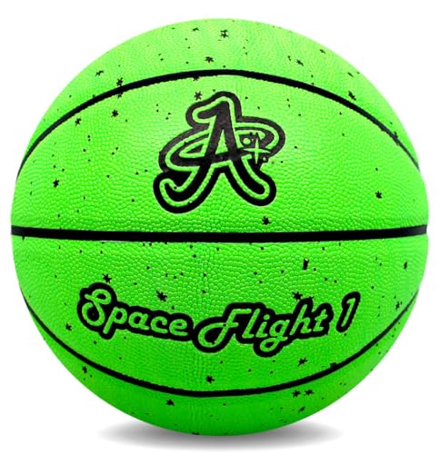 Space Flight 1 Official Basketball, Leather Game Ball; Indoor/Outdoor Court, Size 7, 29.5" Adult - color: Galactic Green
