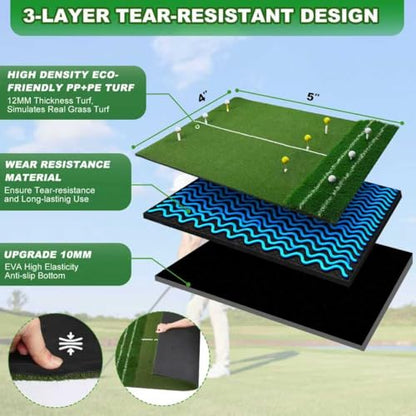 Golf Hitting Mat,Golf Mat for Practice Indoor/Outdoor, High-Elasticity Artificial Turf Mat, Portable Golf Swing Training Mat for Garage Simulator Chipping Driving Training - size: 5x4FT-22MM, style: 5x4ft Golf Dual Mat