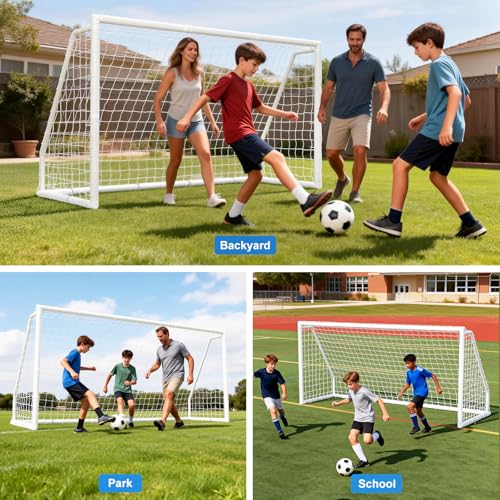 MOPHOTO Soccer Goal for Backyard, 6x4ft/8X6ft/10X6.5ft/12X6ft PVC Soccer Goal with Training Cones & Target Net, Lightweight Soccer Practice Net for Teens - size: 12x6ft, style: Foldable