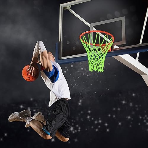 Basketball Net Outdoor, 2025 Upgrade All Weather Anti Whip Basketball Net Replacement -12 Loops - style: Fluorescent Green