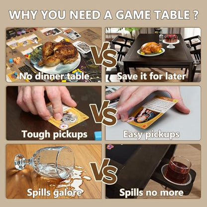 Solid Wood Board Game Table with Removable Table Top for 4–6 Players,Gaming Table and Dining Includes Play Mat and Detachable Cup Holders with 55" x 31" Play Area (Black Walnut) - color: Black Walnut