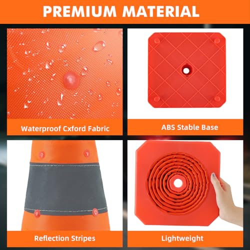 Jade Butterfly 28 Inch 6 Pack Collapsible Traffic Safety Cones, Orange Cones with Reflective Collar, Portable Multipurpose Traffic Cones for Parking Construction Driving Training Sports Practice - size: 28” - 6PACK