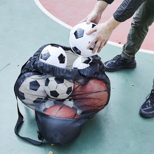 2 Pack Heavy Duty Soccer Ball Bag,Volleyball Ball Bag with Adjustable Strap,soccer Ball Bags for Coaches, Mesh Ball Bag for Holding Basketball, Volleyball, Baseball, Swimming Gear - color: Black-L