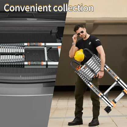 Telescoping Ladder,with Stable Hook and stabilizer barand,Extension Ladder, Heavy Duty 330lbs Max Capacity, Multi-Purpose Collapsible Ladder for RV or Outdoor Work (19.5FT/5.9M) - size: 19.5FT/5.9M