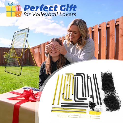 2-in-1 Volleyball Rebounder Net, Adjustable 7×4 ft to 4.5×4 ft Bounce Back Training Rebound Equipment with Angle Customization for Volleying, Bumping, Spiking Practice - color: Black