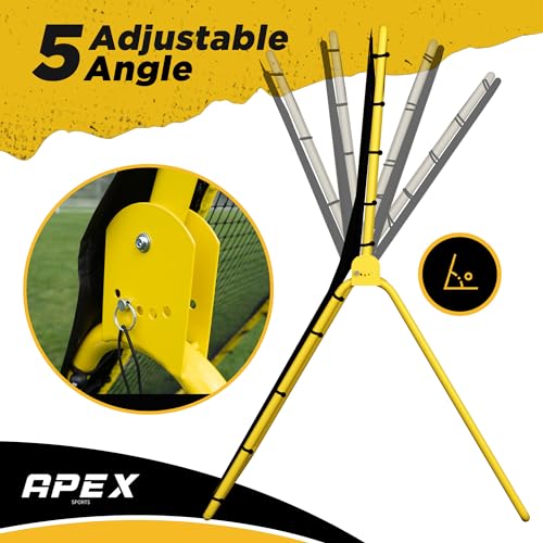 Apex Sports Professional Lacrosse Rebounder Volleyball Rebounder (4x7 Feet) - Adjustable 5 Angles, Soccer and Baseball Rebounder Practice Net with Precision Target Strip, Sturdy Frame