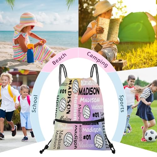 Custom Volleyball Style Drawstring Bag, Personalized Sports Ball Backpack Drawstring Sack Cinch Bags for Team Gift Party Favors, Colourful Glitters - color: Black