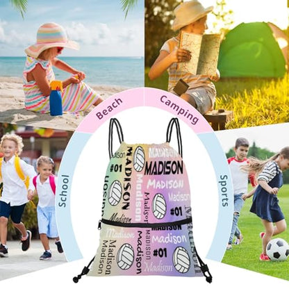 Custom Volleyball Style Drawstring Bag, Personalized Sports Ball Backpack Drawstring Sack Cinch Bags for Team Gift Party Favors, Colourful Glitters - color: Black