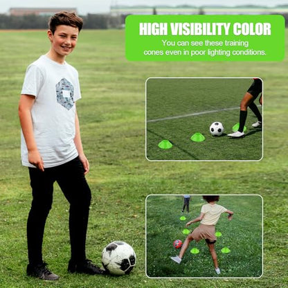 XIHIRCD 20pcs Soccer Cones for Sports Training, Football Cones Flexible Sports Agility Cones Training Cones for Basketball Football Running Drills Sports Games Field Cone Markers Kids (Red & Green)