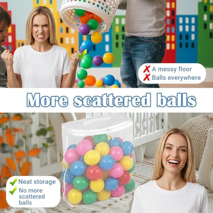 Molain 2 PCS Ball Pit Balls Bag, Mesh Ball Bag for Storage Pool Ball 16.5 x 8.3 x14.6 Inches Durable Nylon Zipper Bag Foldable Organizer for Playpen Home Travel (Only Storages Bag,No Ball)