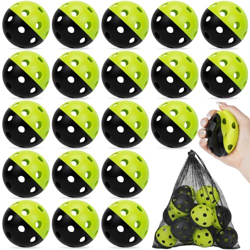 Coopay 20/40 Pack Practice Baseball Softball Plastic Training Balls Lightweight Hollow Limited Flight Softballs for Hitting, Pitching,Batting Training Indoor Outdoor Use - color: Half Color Green/Black, style: 20 Pack