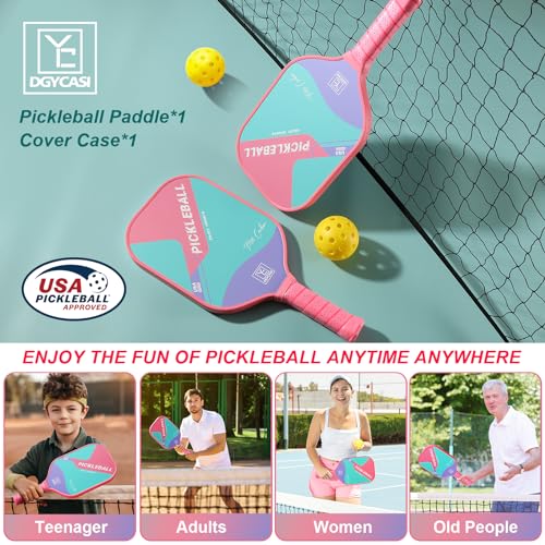 YC DGYCASI 16mm Pickleball Paddles Professional, USAPA Approved, T700 Carbon Fiber Pickleball Paddle Thermoformed, High Grit & Spin, 5.5” Elongated Handle, Handle Girth 4.25”, 8.3oz, with Cover Case - color: Pink