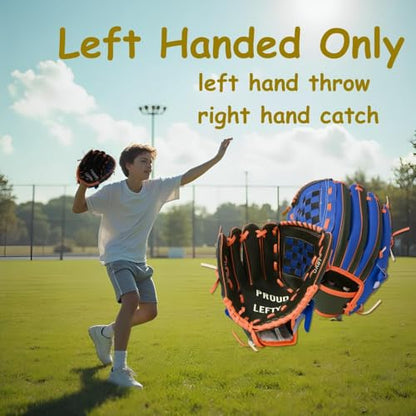 Urby Left Handed Baseball Glove, Left Handed T Ball Glove for Lefty, Left Hand Throw Only. T-Ball & Youth Baseball Gloves. - color: Black & Blue, size: 10.5in Age 4-7