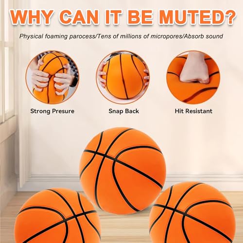 Indoor Silent Basketball Size 7 (29.5") Weight 600g, Grooved Airless Basketballs for Apartments Quiet Dribbling Training, Soundless PU Foam Basket Ball for All Ages, Non-Deforming Packaging