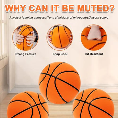 Indoor Silent Basketball Size 7 (29.5") Weight 600g, Grooved Airless Basketballs for Apartments Quiet Dribbling Training, Soundless PU Foam Basket Ball for All Ages, Non-Deforming Packaging