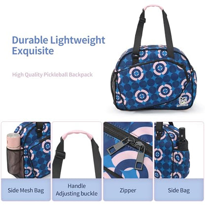 Boulder Bee Pickleball Bags, Premium Pickleball Tote Bag for Girls, Women’s Hand/Shoulder Gym Bag w Water Bottle Holder, with Pickleball Racquet/Paddle Holder - color: Blue and Pink