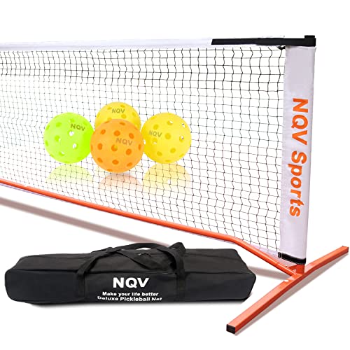 NQV Portable Pickleball Net Set,17ft /22ft Adjustable Heights Pickleball Net with 1 Black Carry Bag+ Pickleballs,Easy Setup for Outdoor Indoor Driveway - color: orange white