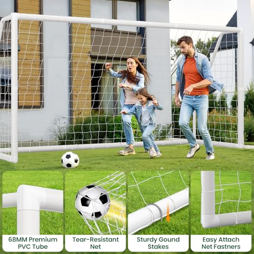 NAIZEA Soccer Goals - 24x8/21x7/18x7/12x6/16x7/10x6/8x6/6x4FT Soccer Goals for Backyard Training- Portable Metal Soccer Net for Youth & Adults - Heavy Duty Steel for Indoor Outdoor Games & Practice - size: 12ft x 6ft, style: Trainer-White/PVC