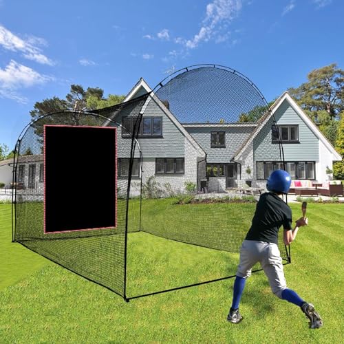Baseball Batting Cage Backstop - Heavy Duty PVC Vinyl Net with Strike Zone for Hitting Pitching Practice - Portable Backstop Tarp for Coaches Players Youth in Backyard Field Training
