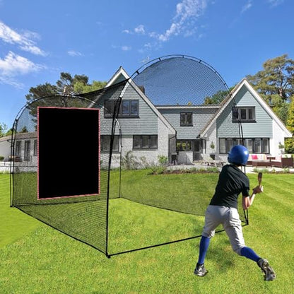 Baseball Batting Cage Backstop - Heavy Duty PVC Vinyl Net with Strike Zone for Hitting Pitching Practice - Portable Backstop Tarp for Coaches Players Youth in Backyard Field Training
