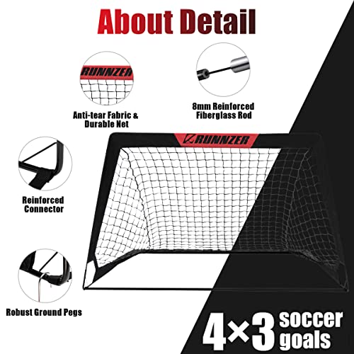 L RUNNZER Kids Soccer Goal, Pop Up Soccer Goal Net for Backyard, Set of 2 with Portable Carrying Case - color: Black, style: 4'x3', 2 Set