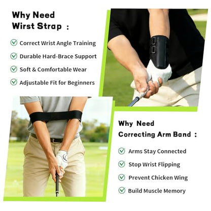 Golf Wrist Training Aid Kit with Wrist Brace & Arm Band, Durable & Comfortable Swing Trainer to Keep Arms Connected & Stabilize Wrist, Improve Swing Consistency for Beginners & Practice