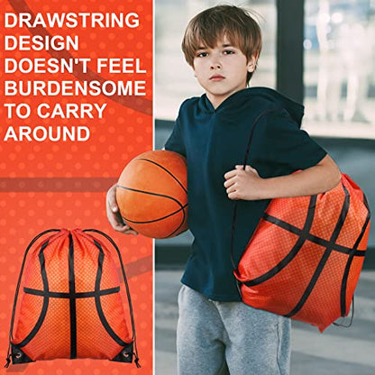 Saintrygo 24 Pieces Soccer Basketball Party Favor Drawstring Gift Bags Sport Cheerleader Bags Football Sport Party Supplies(Basketball Style)