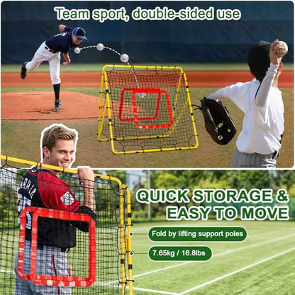BaseGoal Baseball and Softball Rebounder Net,Baseball Rebounder,Volleyball Rebounder,Pitch Back Net,Multi-Sport Training Rebound Screen,with Pitching Target,Easy Adjustable Angles - size: 47x47 IN, style: Yellow