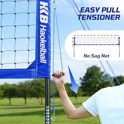 Haokelball Outdoor Volleyball Net Set for Backyard, 32FT Regulation, 3-Level Adjustable Height & Anti-Sag Tension System, Heavy Duty Thick Poles, Includes Volleyball, Pump, Boundary Line and Carry Bag - color: A-Blue