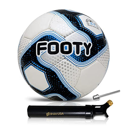 Footy - Size 5 Leather Soccer Ball with Pump - Professional Youth Training Ball - color: Blue